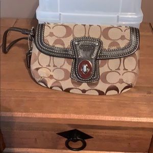Coach canvas wristlet Brown and Tan